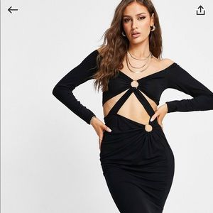 Ring Detail Midi Dress with Cut Out